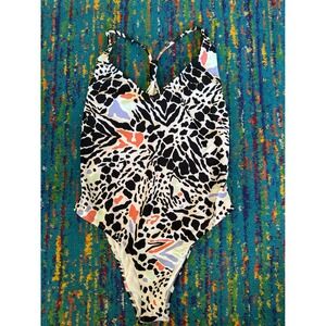 NWT Volcom Are Zoo Ready One Piece Swimsuit Multi Color Animal Print Size L